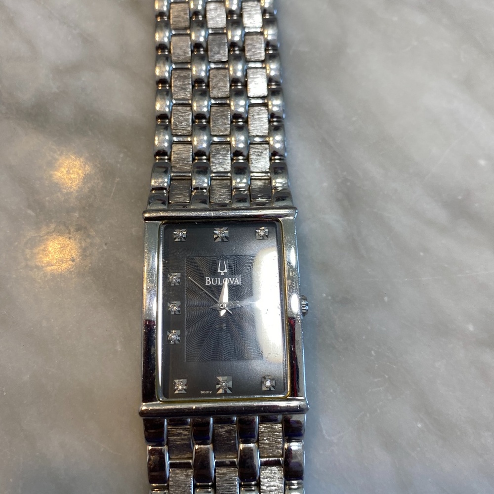 Bulova 12 diamonds black Sterling silver watch
